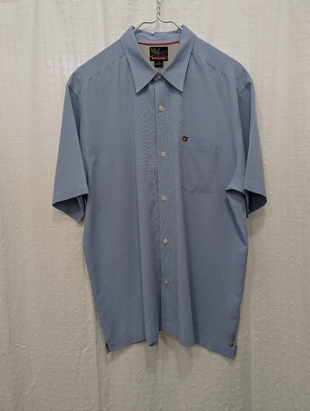 Pristine Quiksilver Men L Blue Microcheck Button Down Shirt Y2K Unworn Surf